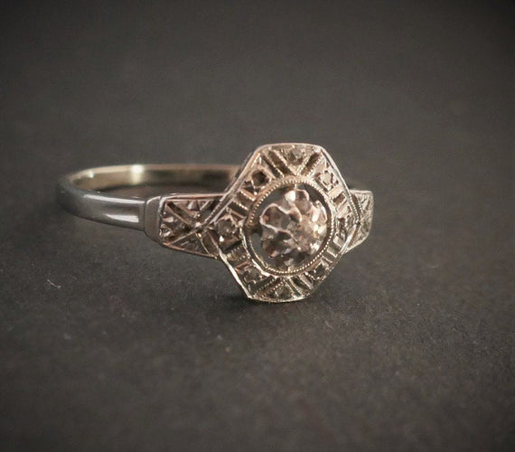 Bague 57 Bague Art Déco Diamants Platine Et Or Blanc 58 Facettes