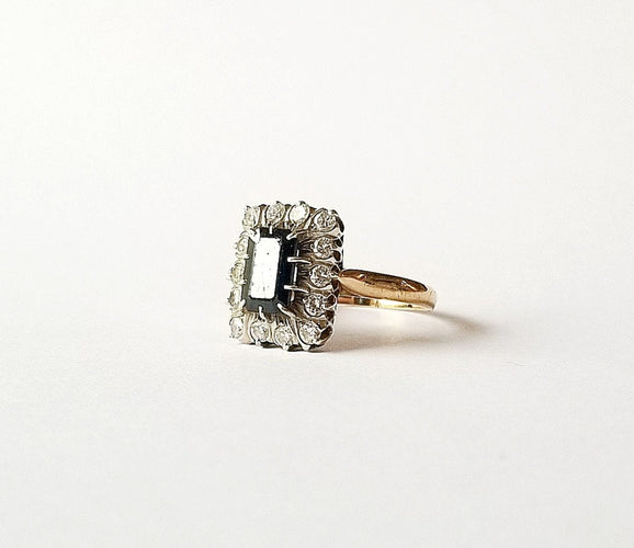 Bague 57 Bague Pompadour Or Jaune Saphir et Diamants 58 Facettes