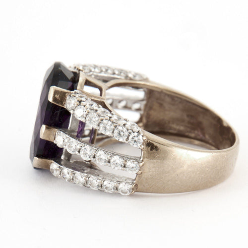 Bague 59 Bague Cocktail améthyste et pierres blanches 58 Facettes 1