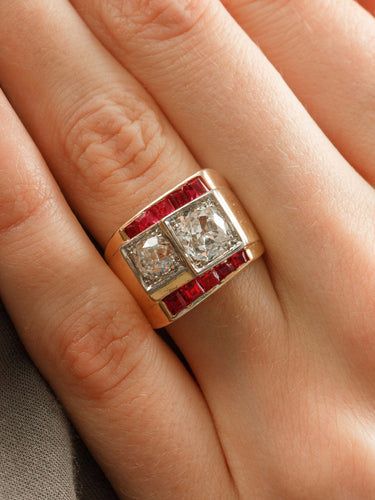 Bague 52 Bague Rétro en or jaune et platine, diamants et rubis 58 Facettes