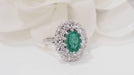 Ring 51 Daisy ring in white gold, emerald and diamonds 58 Facettes F4947