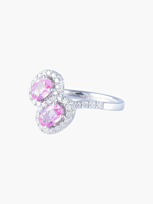 Bague 52 Bague Toi & Moi Saphirs roses Diamants 58 Facettes