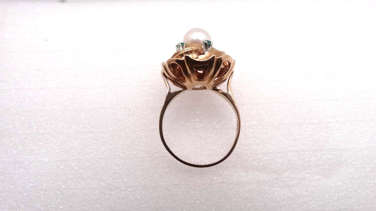 Bague 54 Bague Or Perle fine Emeraudes 58 Facettes 11898