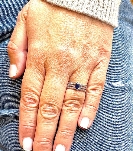 Bague 54 Bague Or blanc Saphir poire Diamants 58 Facettes