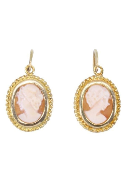 SLEEPING YELLOW GOLD CAMEO EARRINGS 58 Facettes 077711