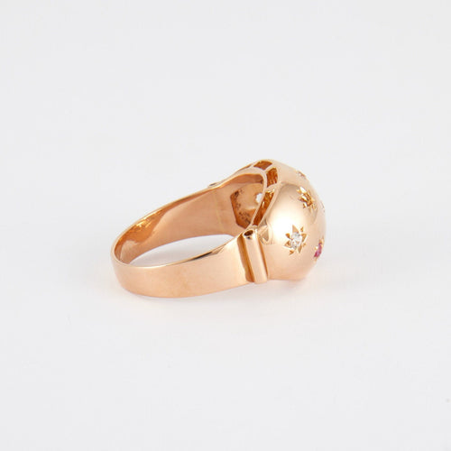 Bague 54 Bague boule, rubis, diamants, or jaune 58 Facettes