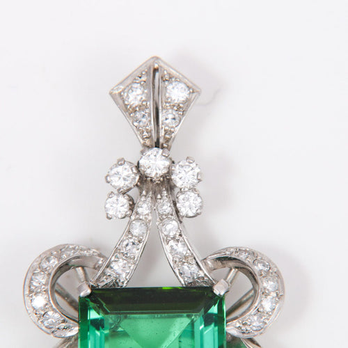 Pendentif Grand Pendentif Tourmaline & Diamants Platine, Vers 1920 58 Facettes