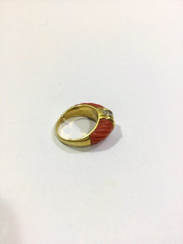 Bague Bague Or, Corail Et Diamants 58 Facettes