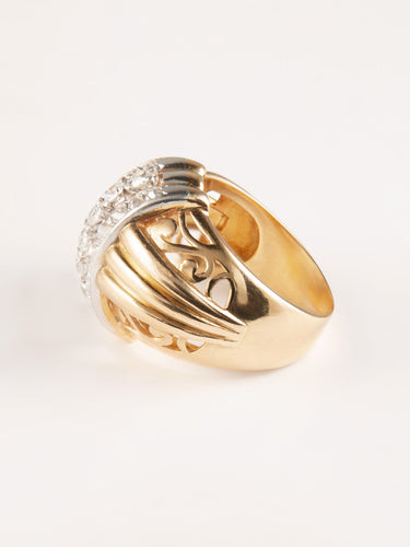 Bague 59 Bague en or jaune, platine et diamants 58 Facettes