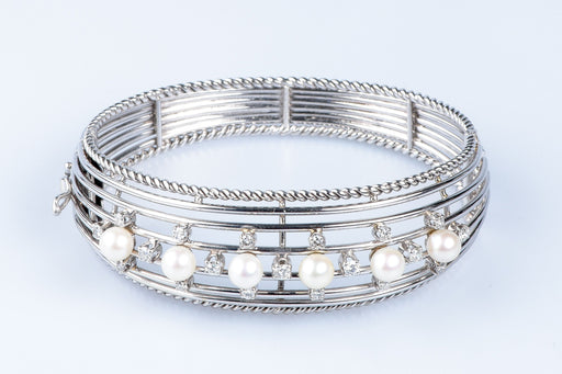 Bracelet Diamond pearl half bangle bracelet in white gold 58 Facettes BRLM423-9-84