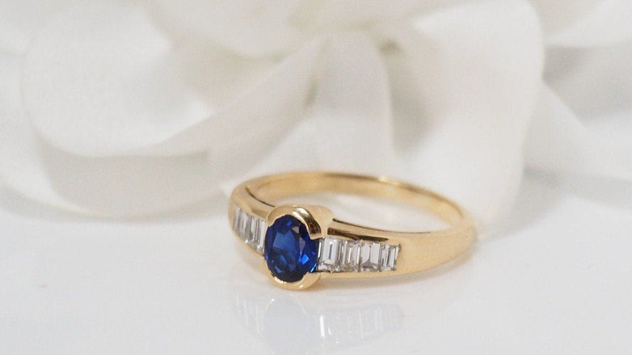 Bague 54 Bague en Or Jaune Saphir Ovale Et Diamants 58 Facettes 31440