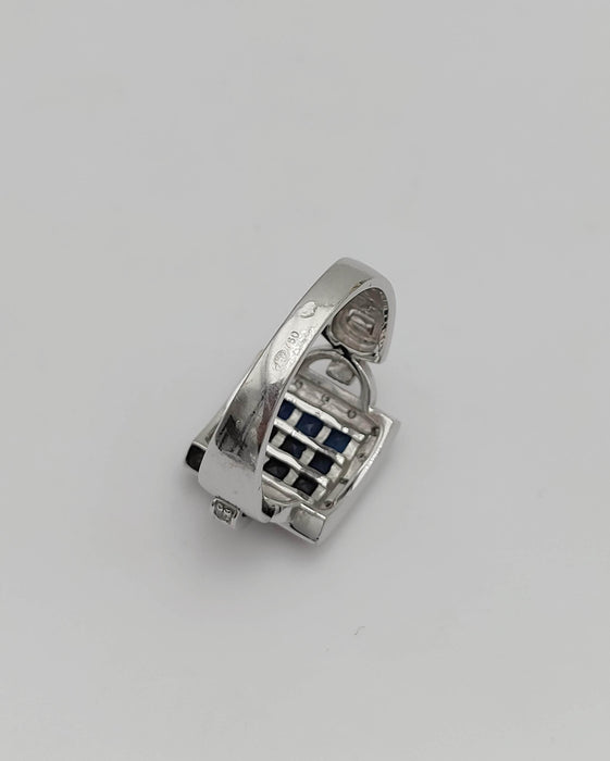 Bague 54 Bague or gris avec saphirs en serti mystérieux et diamants 58 Facettes