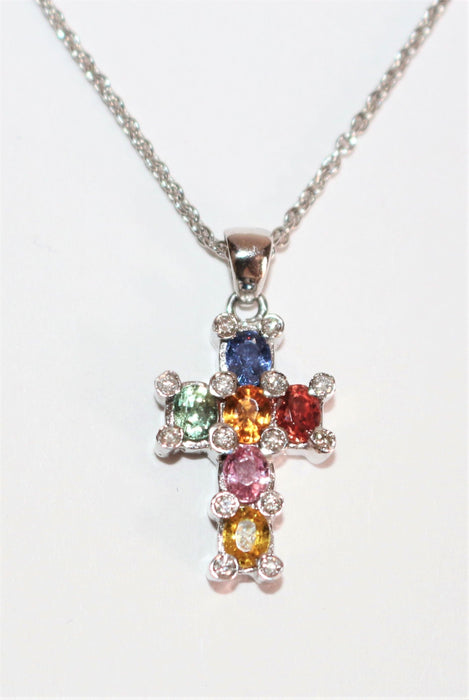 Collier Pendentif-chaîne Croix saphirs et diamants 58 Facettes 473