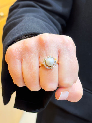 Bague 59 Bague ancienne en or et diamants et perle 58 Facettes