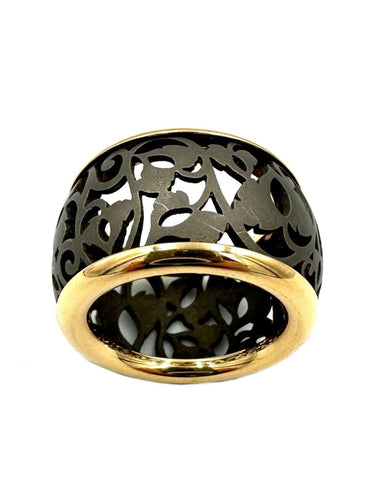 Bague 55 POMELLATO - Collection Arabesque, bague or rose et titane 58 Facettes