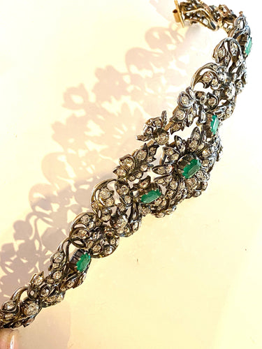 Bracelet Exceptionnel bracelet XIXe diamants, émeraudes, or et argent 58 Facettes
