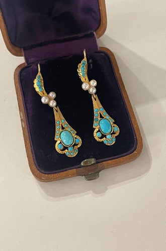 Boucles d'oreilles Pendants d'Oreilles Or, Turquoises Et Perles 58 Facettes 1043565