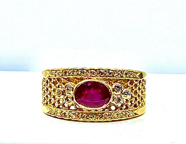 Bague 54 Bague Or jaune Rubis Diamants 58 Facettes AB227