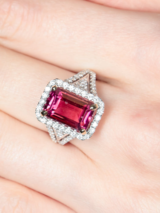 Bague 52 Bague Tourmaline rose Diamants 58 Facettes