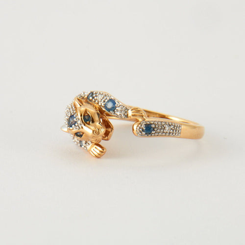 Bague 54 Bague panthère en Or jaune, saphirs & diamants 58 Facettes