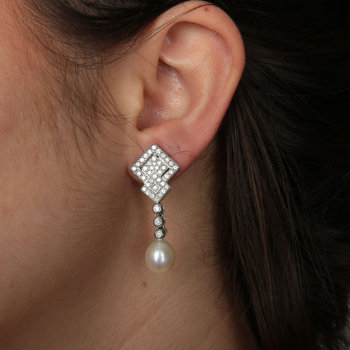 Boucles d'oreilles Pendants d'oreilles diamants et perle 58 Facettes