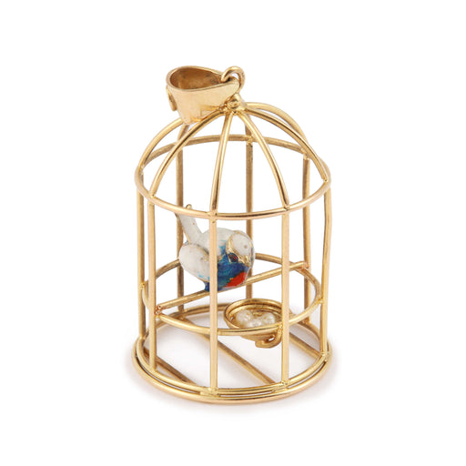 Pendentif Pendentif Cage À Oiseau Email Perles Or Jaune 18 Carats 58 Facettes C159