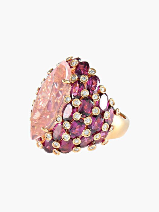 Bague 52 Bague Quartz rose Tourmalines Diamants 58 Facettes