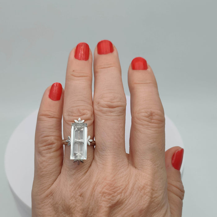 Bague 52.5 Bague Or gris Aigue-marine 58 Facettes