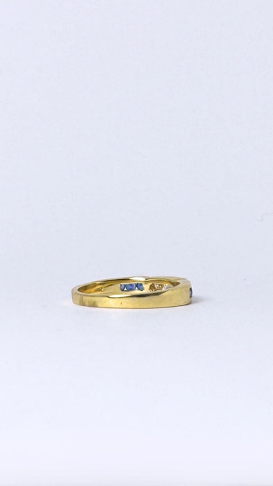 Bague 56.5 Bague d'occasion en or jaune 14 carats avec diamants et saphirs bleus 58 Facettes 2310018