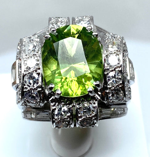 Bague 51 Bague Art Déco Platine diamants et péridot 58 Facettes