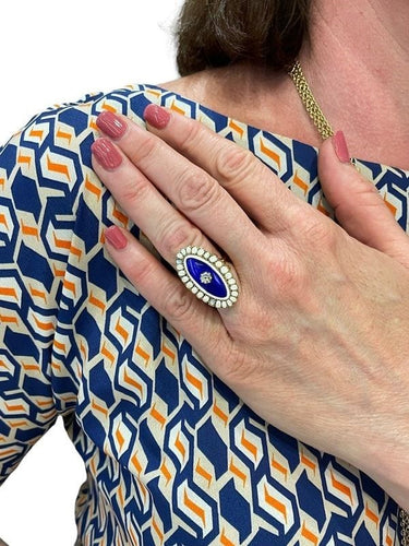 Bague 54 BAGUE MARQUISE ANCIENNE ÉMAIL OPALES ET DIAMANT 58 Facettes 051601