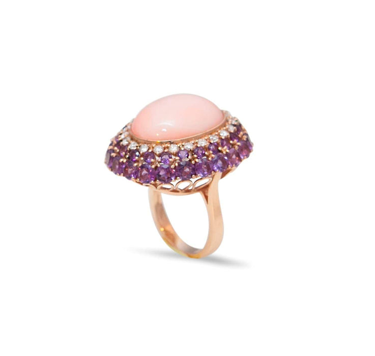 Bague Bague Cocktail Corail Rose, Améthystes et Diamants 58 Facettes B198