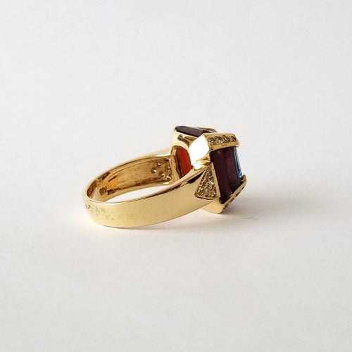 Bague 54 Bague Topaze Améthystes Grenats Diamants 58 Facettes