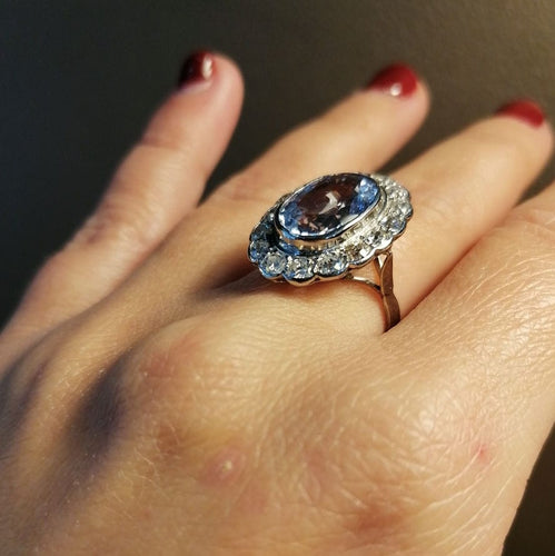 Bague 54 Bague pompadour platine saphir diamants 58 Facettes 3427