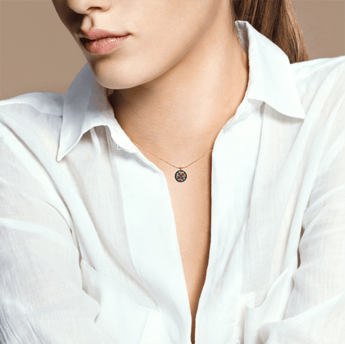 Collier Pendentif Vintage Or 18k & Émaux Bressans 58 Facettes