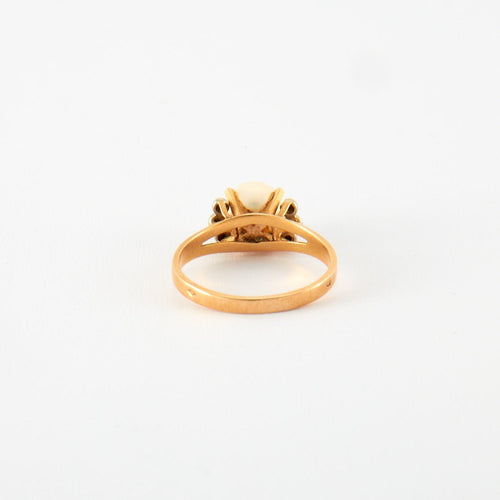 Bague 56.5 Bague en or jaune, diamants & perle 58 Facettes