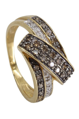 BAGUE MODERNE DIAMANTS CHAMPAGNE ET BLANCS 58 Facettes 060431