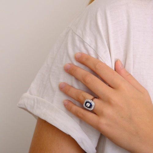 Bague 53 Bague style Art Déco Saphirs Diamants 58 Facettes