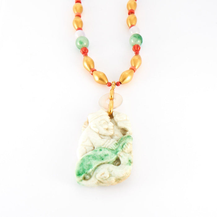 Collier Sautoir en or corail et jade 58 Facettes 0003