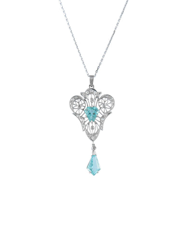 Pendentif Pendentif sur chaîne Art Déco Aigues-marines 58 Facettes