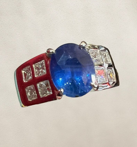 Bague Bague de Fiançailles Or sertie Saphir entouré de Diamants 58 Facettes 7352 A