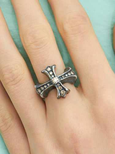 Bague 53 Bague Croix Médiévale diamants bruns 58 Facettes