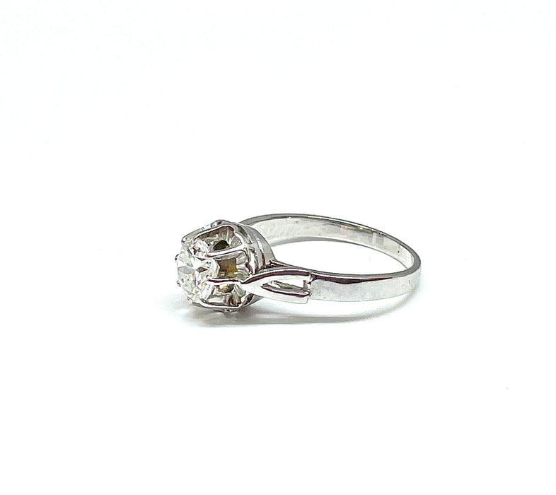 Bague Solitaire en diamant sur monture or blanc et platine 58 Facettes