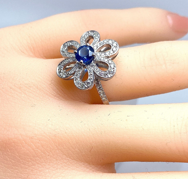 Bague 51 Bague fleur saphir diamants 58 Facettes AB156