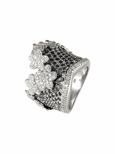 Bague Bague Pavage Diamants noirs et blancs 58 Facettes HS16206