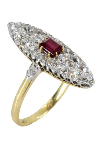 Bague 53 MARQUISE ANCIENNE RUBIS ET DIMANANTS 58 Facettes 052881