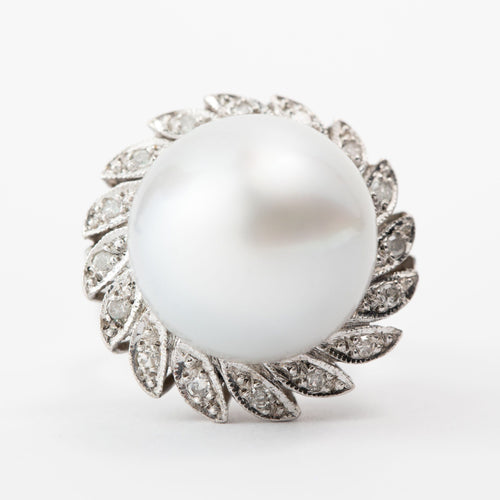 Bague 53 Bague platine, diamants et perles de culture 58 Facettes