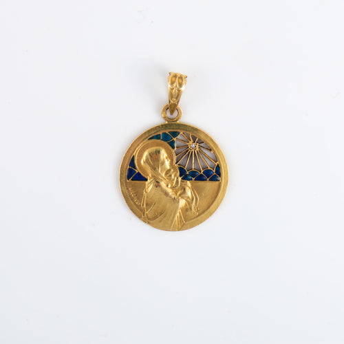Pendentif Médaille Art Nouveau Liegault diamant et émail plique à jour 58 Facettes