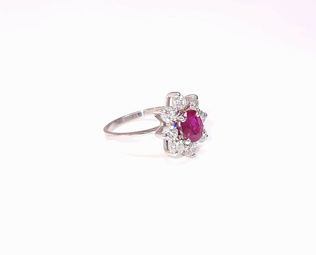 Bague Bague Marguerite rubis et diamants or blanc 58 Facettes RA-607/12