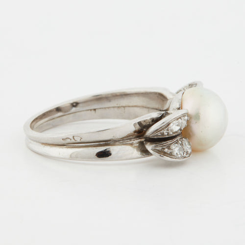 Bague 52 Bague Or blanc Platine Diamants Perle 58 Facettes REF 10202/12